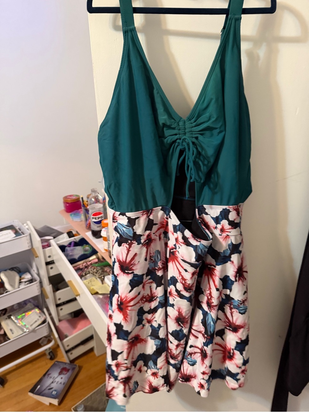 Women’s Teal and Floral One-Piece Swimsuit NEVER WORN